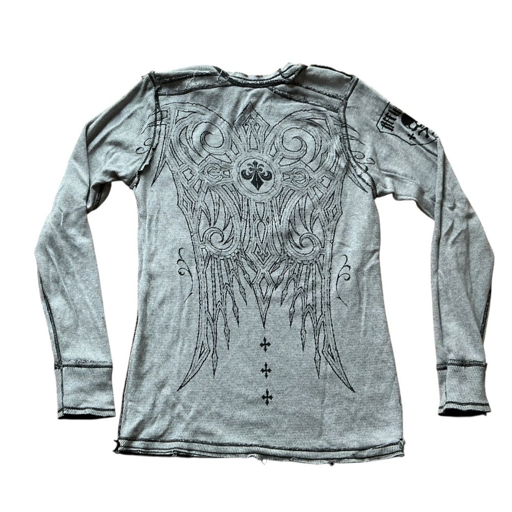 Vintage Y2K grunge affliction thermal long sleeve reversible angel wings tee L - Picture 7 of 7